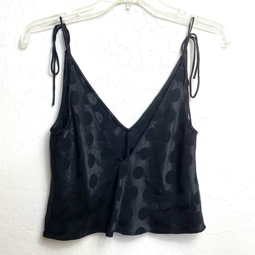 Victoria’s Secret M black silky cropped top tie on shoulders